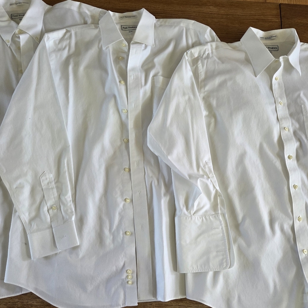 Lot Of 3 Paul Frederick Cotton Dress Shirts White Button Up Size 17.5 34